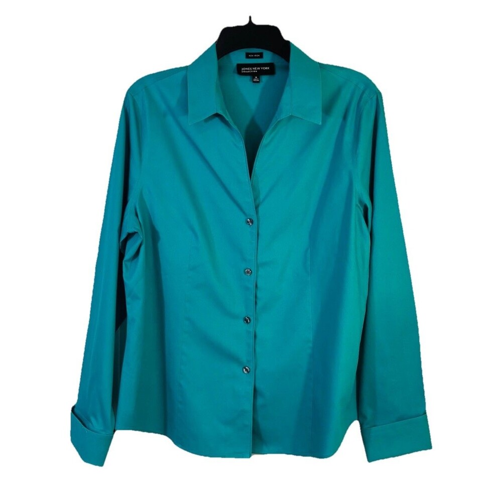Jones New York Collection Sz 14 Non Iron Button Down Long Sleeve Shirt Green